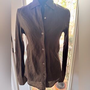 Brooks Brothers brown Irish linen long sleeve button up blouse size XS